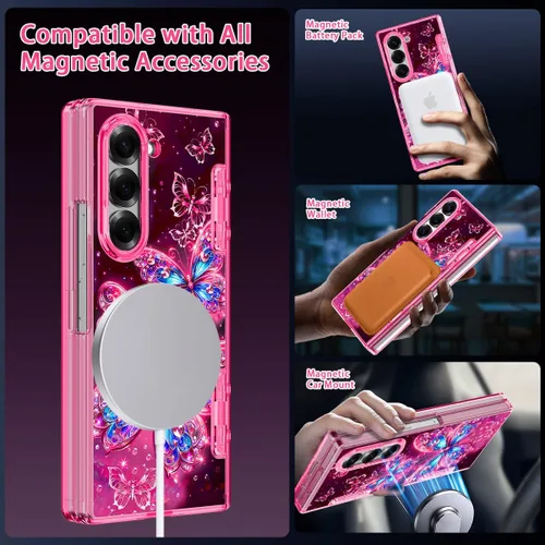 Vista 2 de Hekodonk Funda para Galaxy Z Fold 6, compatible con MagSafe, brilla en la oscuridad, protector de pantalla frontal, soporte, protección de bisagra