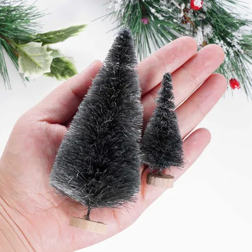 Vista 4 de Yookat - 40 mini árboles de pino artificiales con base de madera, árboles de sisal, árboles de pincel de botella en color surtido para decoración