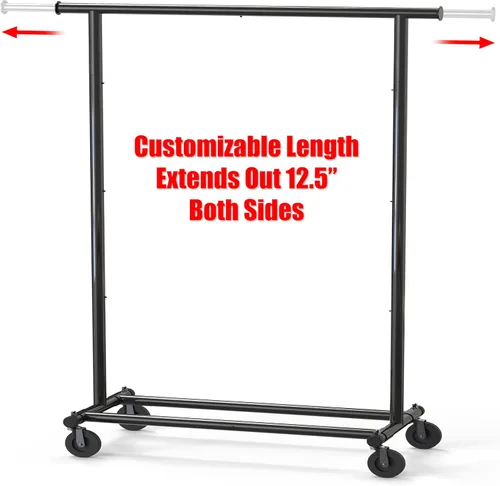 Vista 2 de Simple Houseware - Perchero de ropa resistente, sostiene hasta 150 lbs, varilla extensible de 42 a 67 pulgadas, negro