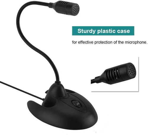 Vista 4 de Micrófono portátil, micrófono flexible de escritorio para karaoke estéreo para reuniones de oficina, chat de voz en línea, red de computadora (negro)