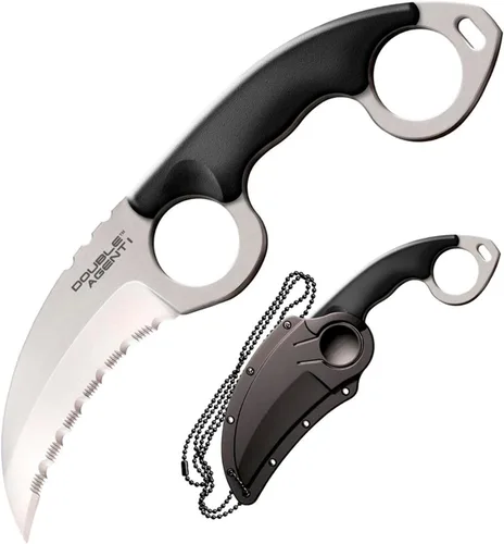 Vista 8 de COLD STEEL Double Agent Durable Lightweight Japanese AUS8A Steel Karambit Shape 3" Fixed Blade Tactical Outdoor Hunting Knife, Kray-Ex Handle