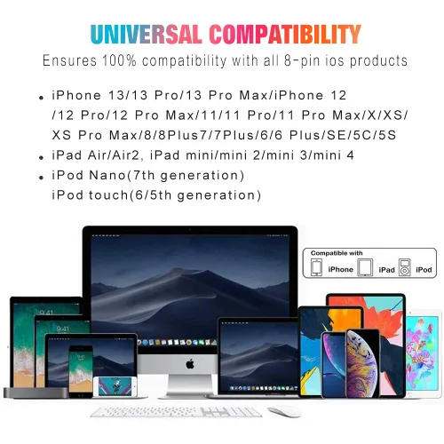 Vista 7 de Cargador Lightning, paquete de 3 cables de carga de 6 pies y 90 grados, con certificación MFi, cable Lightning USB, cable de carga rápida trenzado