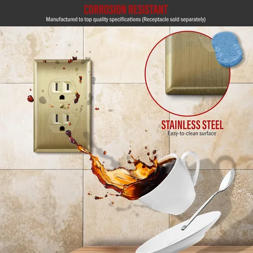 Vista 4 de ENERLITES Placa de pared de metal para tomacorriente receptáculo dúplex, cubierta de salida de acero inoxidable, resistente a la corrosión