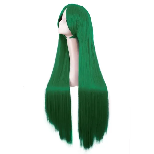 Vista 36 de MapofBeauty - Peluca para anime de 40 pulgadas de largo y lisa, con flequillo oblicuo, para fiesta de cosplay (rubio)