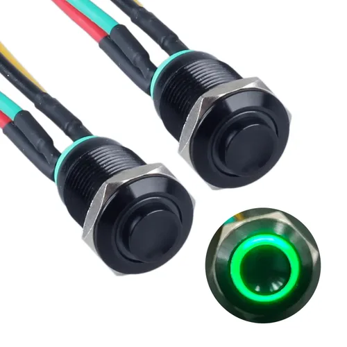 Vista 19 de 2 interruptores de botón con pestillo de 0.472 in con cable pre-soldado de 5.9 in 1NO 12V-24V ON-Off para orificio de montaje de 1/2 pulgada, anillo