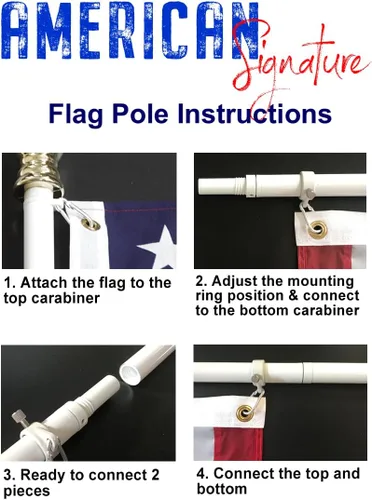 Vista 5 de mástil de bandera para casa - mástil de bandera de aluminio resistente de 6 pies sin enredos y giratorio con anillos de montaje de metal - mástil
