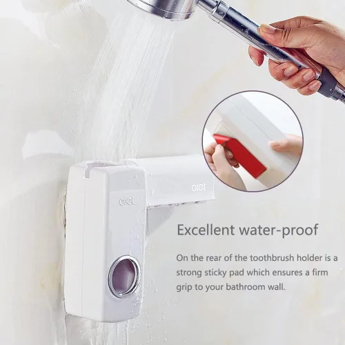 Vista 4 de Olet Dispensador automático de pasta de dientes, juego de exprimidor de pasta de dientes y soporte para cepillos de dientes (juego de 5 cepillos).
