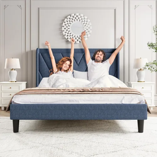 Vista 9 de koorlian Base de cama Queen con cabecero, base de cama tapizada ajustable con puertos tipo C y USB, cabecera de almacenamiento con respaldo de ala