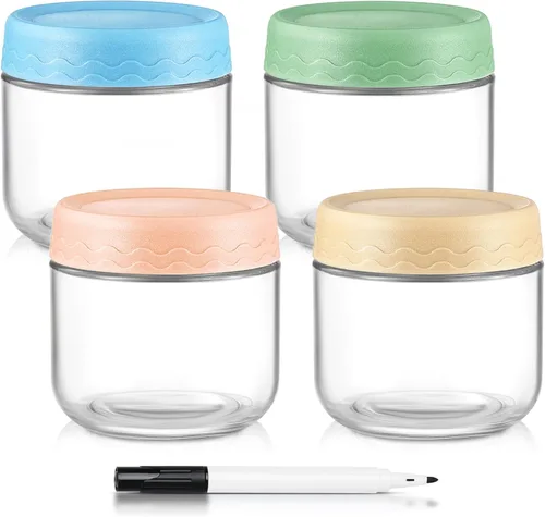 Vista 8 de DRKIO Recipientes de Avena Nocturna de 24 Oz con Tapas - Paquete de 4 Frascos de Almacenamiento de Vidrio con Tapas Herméticas de Boca Ancha Frascos