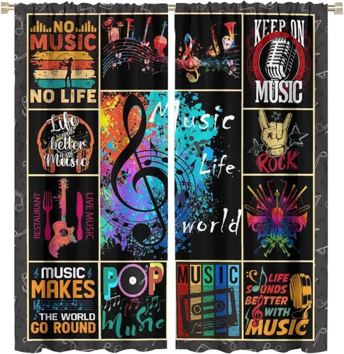 Vista 38 de Cortinas de música rock para adolescentes, tratamiento de ventana de guitarra electrónica para dormitorio, sala de estar, cortinas de ventana
