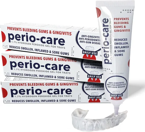 Perio Care Gel para bandejas dentales (3 tubos + bandejas) – 1.7% de peróxido de hidrógeno – Promueve el blanqueamiento dental