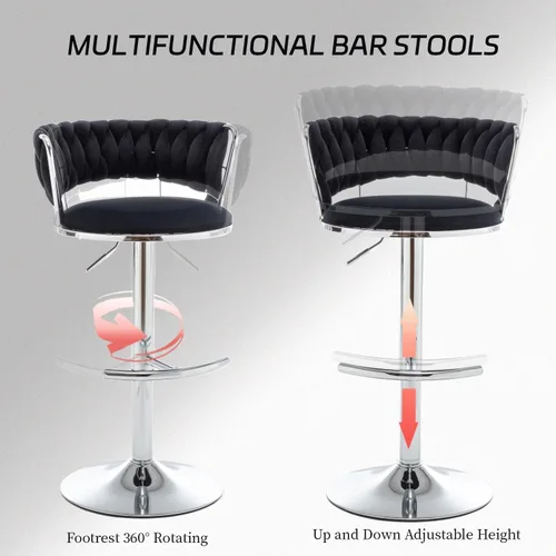 Vista 101 de Juego de 4 taburetes de bar de terciopelo dorado, taburetes de bar con respaldo bajo, taburete de bar giratorio para isla de cocina, pub (verde)