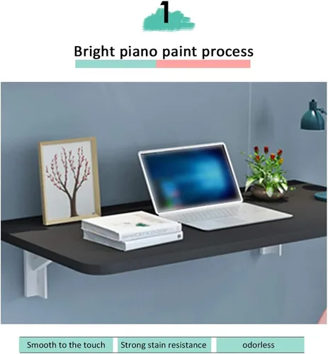 Vista 3 de Mesa plegable de almacenamiento grande montada en la pared, escritorio de computadora, mesas de bar, escritorio de estudio, escritorio