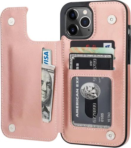 Vista 12 de ONETOP - Funda tipo cartera compatible con iPhone 12 Pro Max con tarjetero, piel sintética, ranuras para tarjetas, doble cierre magnético y funda