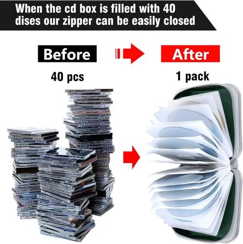 Vista 40 de Funda para CD, capacidad para 40 unidades, para CD/DVD, cartera, de plástico duro, DVD, para coche, hogar, oficina, viajes (negro)