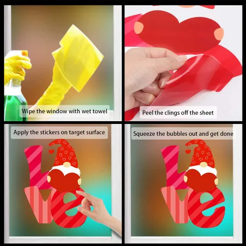 Vista 4 de CCINEE Adhesivo de ventana para el día de San Valentín, 6 hojas de calcomanías para ventana de gnomo, elfo, corazón, para San Valentín, boda