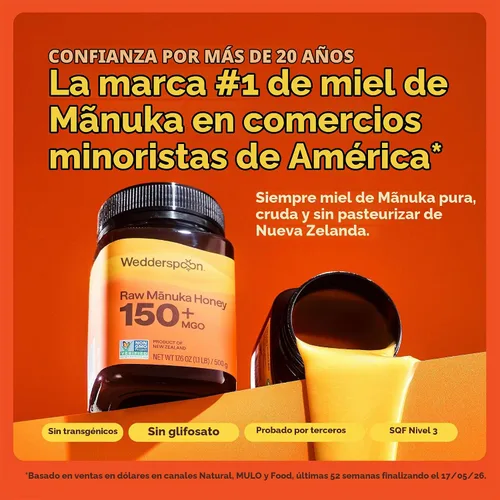 Vista 4 de Wedderspoon Miel de manuka cruda premium, 50+ MGO, 8.8 onzas, miel de Nueva Zelanda sin pasteurizar, desde nuestras colmenas hasta tu hogar