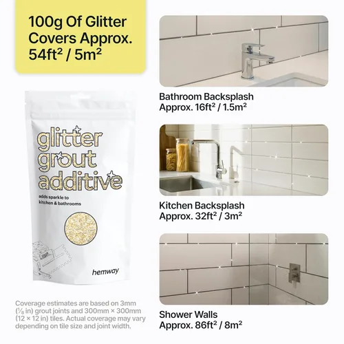 Vista 5 de Hemway Glitter Grout Tile Additive - Aditivo de lechada con purpurina para azulejos, 100 g/ 3.53 onzas, para azulejos de baño o cocina