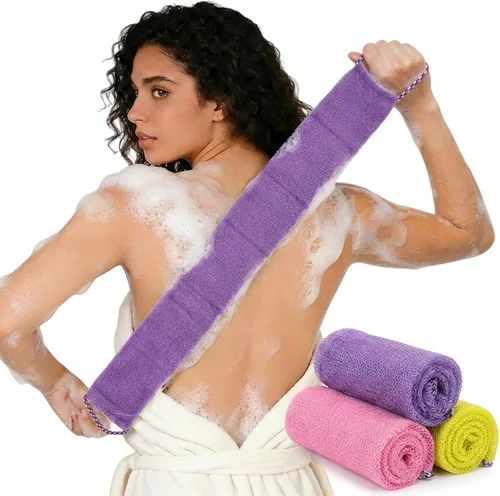 Vista 9 de QCWN 2 Piece African Net Sponge and Exfoliating Glove Set Nylon Bath Body Scrubber Washcloth for Daily Shower Back Cleaning