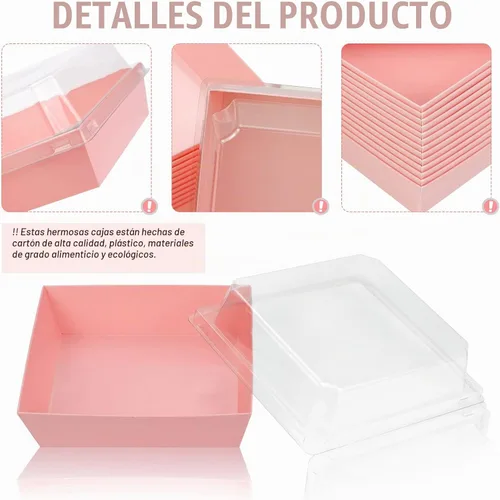 Vista 3 de Paquete de 50 Cajas de Embutidos con Tapas Transparentes, Cajas de Embutidos Desechables de Papel Rosa Cuadradas de 5 Pulgadas para Llevar