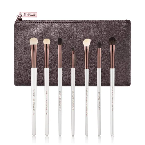 SIXPLUS 7 Unids Pearly White Eyeshadow Brush Set Professional Eye Brushes con bolsa portátil