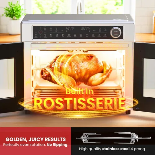 Vista 6 de Magic Mill Combo de horno tostador con freidora de aire ultra premium con tecnología independiente de doble zona, horno de convección de acero Acero