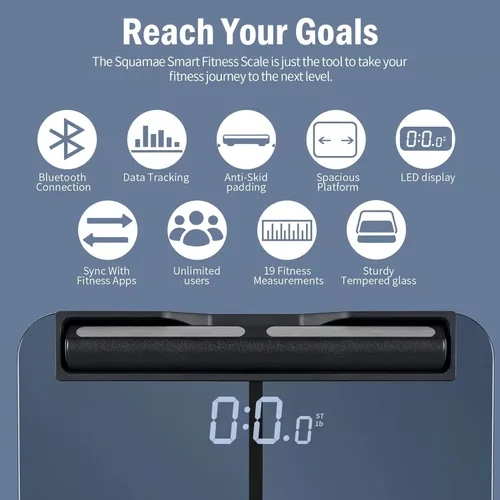 Vista 4 de Squamae Smart Scale Full Body Composition Muscle Fat Measurement Bathroom Digital Weight Scale for Body with 8 Electrodes Bluetooth Scales for BMI