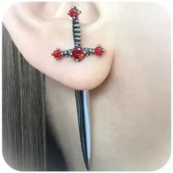 Aretes de espada gótica para mujeres y hombres, aretes de espada gótica, aretes de cruz genial, aretes de hiphop, aretes de daga punk, regalos de
