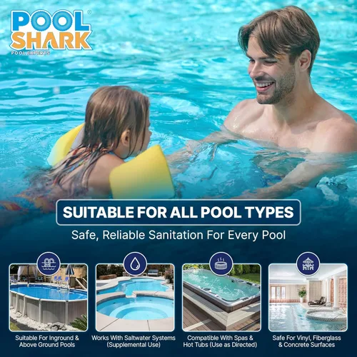 Vista 6 de Tabletas de cloro para piscina Pool Shark - Tabletas de cloro de 3 pulgadas - Tabletas de cloro activo al 90% de disolución lenta - Productos