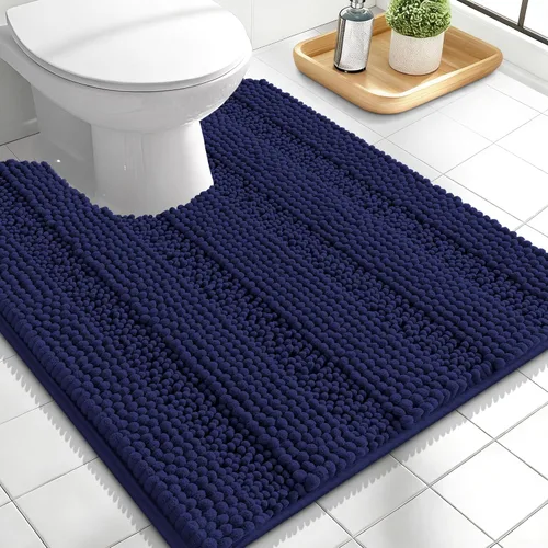 Vista 180 de OLANLY Alfombras de Baño Gruesas de 47 x 20 pulgadas, Extra Suaves Absorbentes de Chenilla a Rayas, Respaldo de Goma, Lavables y Secables a Máquina