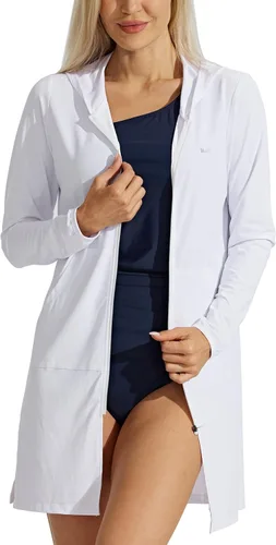 Willit Chaqueta larga con capucha y protección solar UPF 50+ para mujer, ligera