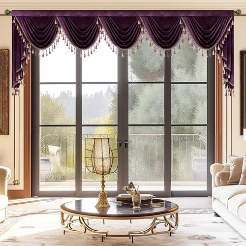Vista 10 de VOGOL Cenefa de cortinas de terciopelo grueso para dormitorio, cenefas de cascada de lujo con aislamiento térmico dorado para sala de estar formal