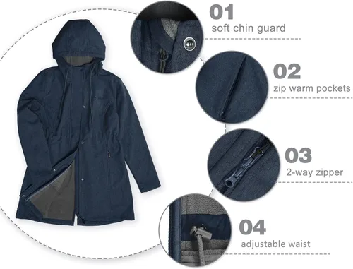 Vista 3 de 33,000ft Chaqueta larga Softshell para mujer con forro polar polar cortavientos impermeable