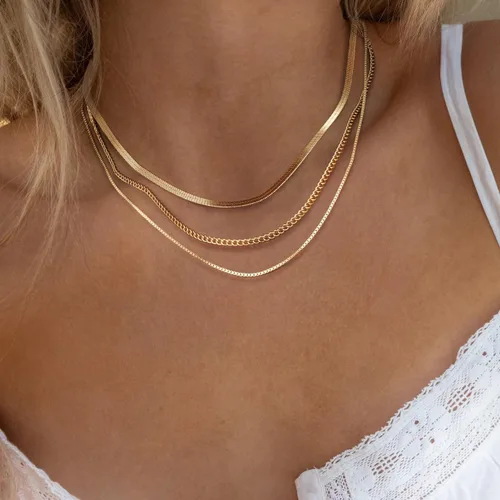 Vista 2 de Collar de espiga para mujer, serpiente chapada en oro de 14 quilates, gargantilla, collares simples escalonados, regalo de joyería para mujer