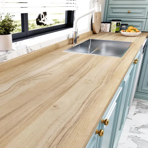 Vista 3 de Wallercity Papel tapiz de madera marrón claro para despegar y pegar, papel de contacto de madera de roble para encimeras, papel tapiz extraíble