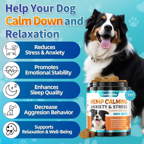 Vista 2 de Carmelie Masticable calmante de cáñamo para perros – 200 golosinas masticables para perros – Alivio de la ansiedad y el estrés de los perros raíz
