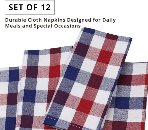 Vista 7 de PurpleEssences Servilletas de tela a cuadros de búfalo – Esquinas en inglete – Servilletas de cena a cuadros – Juego de 12 – 100% algodón – 18 x 18