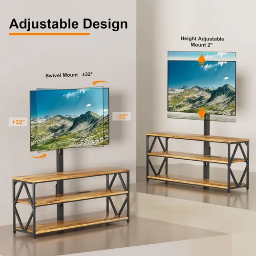 Vista 2 de Furmax Soporte de TV con soporte y toma de corriente, soporte giratorio universal para televisores de hasta 75 pulgadas, centro de entretenimiento