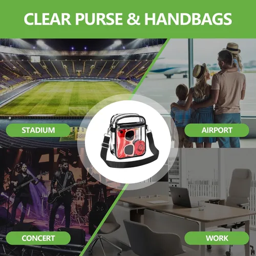 Vista 7 de MAY TREE Bolso transparente aprobado para estadios con correa ajustable, bolsa transparente de 8.5 x 6.8 x 3 pulgadas para eventos de estadio