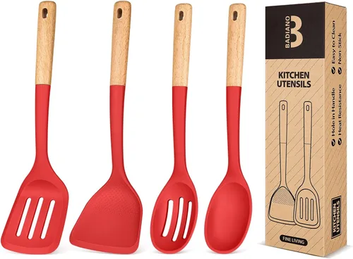 Vista 9 de Juego de utensilios de cocina de silicona, perfectamente angulados para freír, mezclar, servir, drenar, voltear y revolver, silicona mate libre