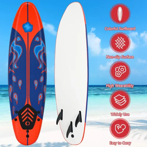 Vista 6 de Giantex 6 pies Tabla de surf tablas de surf de Foamy Surf Playa Océano color Rojo