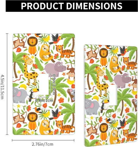 Vista 4 de Cubierta de interruptor de luz de animales de la jungla Tigre Koala Jirafa linda, cubierta de interruptor de pared de palanca única decorativa de 1