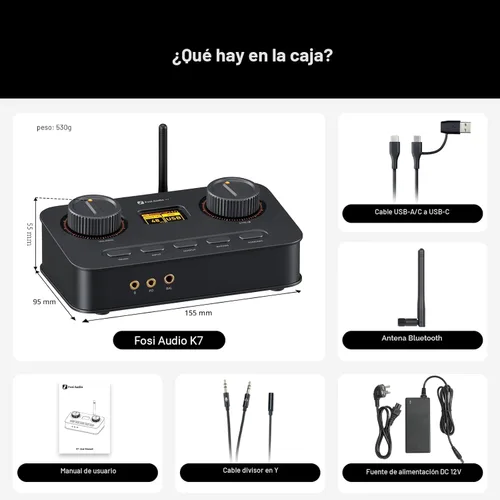Vista 8 de Fosi Audio K7 DAC Amplificador de Auriculares, Convertidor de Audio Digital a Analógico USB C de Escritorio para Espacio de Trabajo y PC