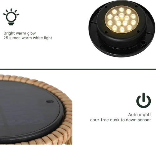 Vista 7 de Solar Yard Lámpara de pie para exteriores, luces de patio, farol con energía solar, resistente a la intemperie, luces de mimbre para terraza