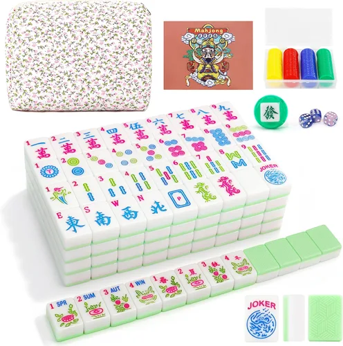 Vista 11 de Set de Juego de Mahjong Americano Jolitac, 166 Azulejos Premium, Set de Mahjong de 1.2 Pulgadas con Bolsa de Transporte Resistente, Bolsa