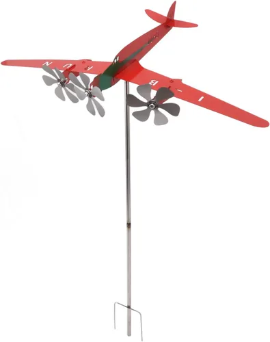 Fdit Esculturas de viento, 3D Red Metal Aviones Molino de Viento Spinner para la Decoración al aire libre