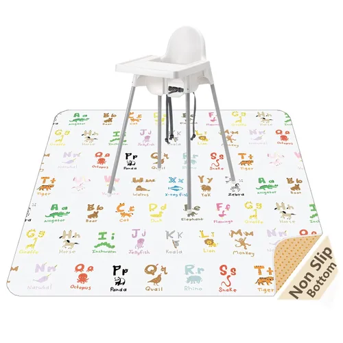 Vista 8 de Tapete de salpicaduras para bebé para debajo de la silla alta, artes/manualidades, tapete lavable de 51 x 51 pulgadas, tapete impermeable y lavable