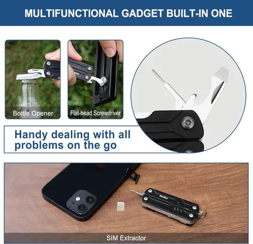 Vista 5 de NexTool Mini multiherramienta - Llavero 9 en 1 multiherramienta con alicates de punta de aguja, tijeras, extractor SIM y destornilladores