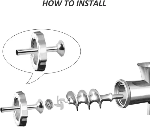 Vista 3 de Kit para hacer salchichas, tubo de relleno de salchichas de acero inoxidable para picadora de carne tamaño 5, molinillo de alimentos