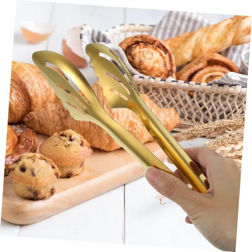 Vista 4 de Hemoton Pinzas para parrilla para postres, servir alimentos para cocinar, barra de acero inoxidable, pinzas multifunción, té para aperitivos